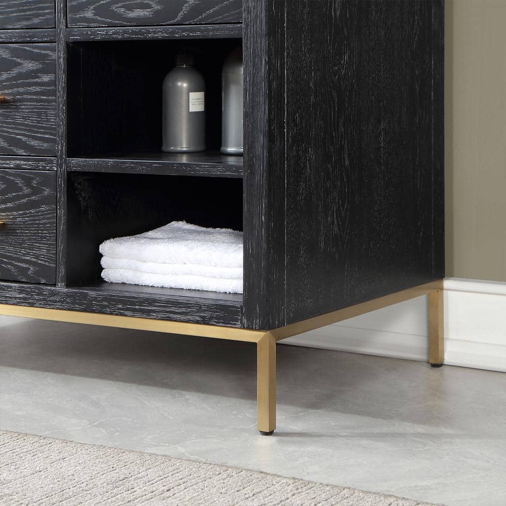 Kesia 48" Black Oak Bathroom Vanity with White Stone Countertop