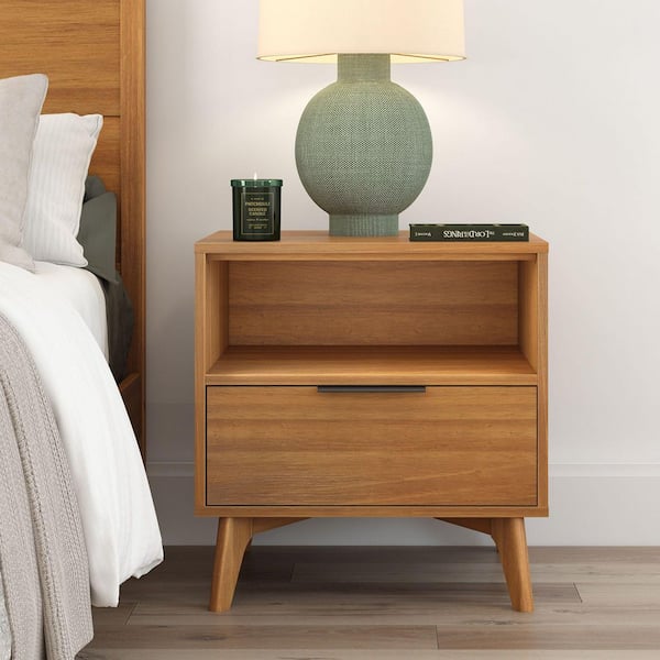 PLANK+BEAM Haven Pecan 1 Drawer 24 in. W Nightstand with Cubby
