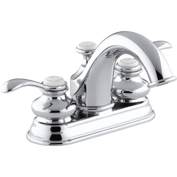 KOHLER Fairfax 4 in. Centerset 2-Handle Water-Saving Bathroom Faucet in Polished Chrome with Lever Handles