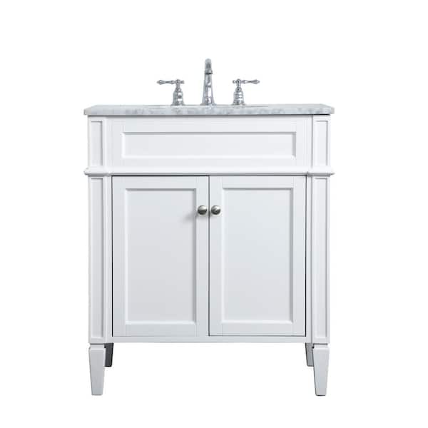 Unbranded Simply Living 30 in. W x 21.5 in. D x 35 in. H Bath Vanity in White with Carrara White Marble Top