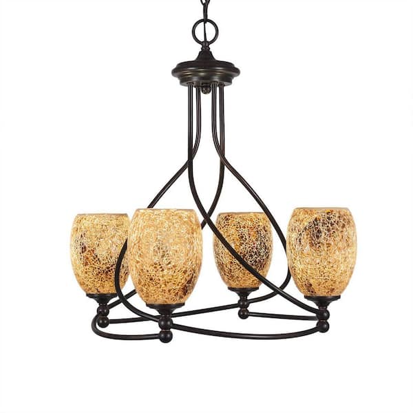 Unbranded Royale 4-Light Dark Granite Chandelier, Round Chandelier with 5 in. Gold Fusion Glass Shades, No bulbs included