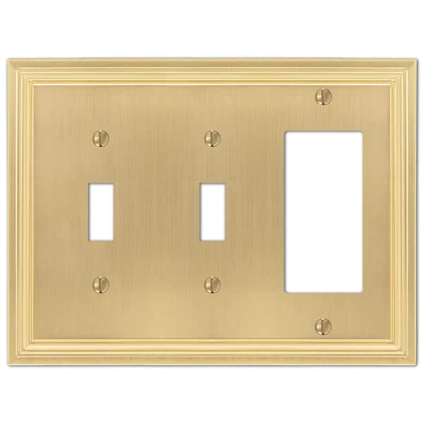 AMERELLE Hallcrest 3 Gang 2-Toggle and 1-Rocker Metal Wall Plate - Satin Brass