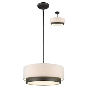 Barlow 3-Light Bronze Pendant with White Fabric Shade