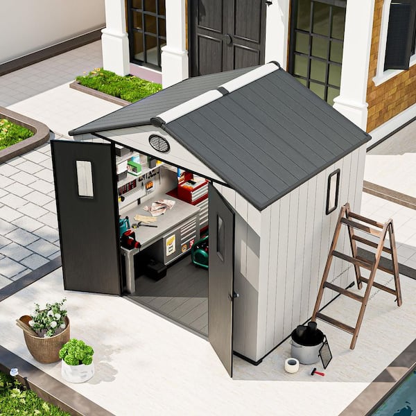 COOS BAY 8 ft. x 6 ft. Durable Resin Garden Storage Shed, Tool