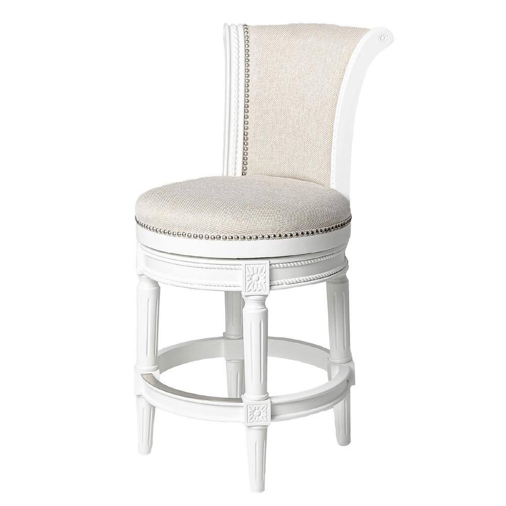 maven lane pullman counter stool  alabaster white finish cream fabric upholstery