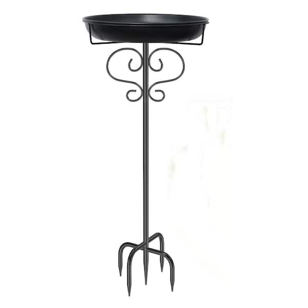 40 in. Black Metal Bird Baths for Outdoors with Heavy Duty 5 Prong Stake