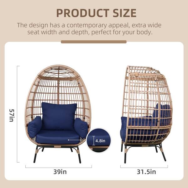 UPHA Oversized Egg Chair Indoor Outdoor Large Wicker Lounge Chair