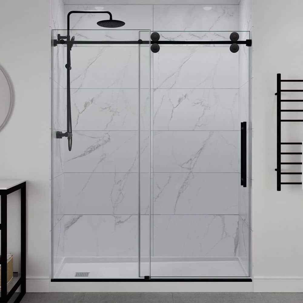 Frameless Sliding Shower Door 76 in. H x 55-60 in. W Hight with Clear Tempered Glass in Matt Black price history on PriceWatchPro