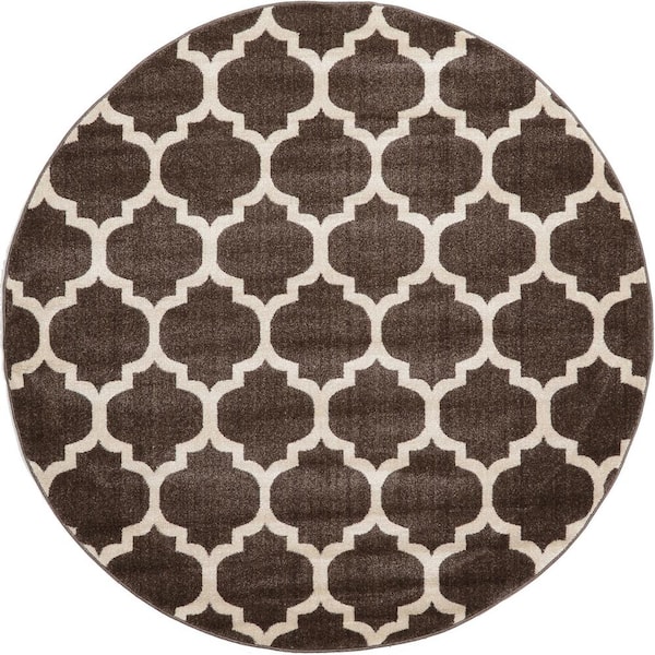 Unique Loom Trellis Philadelphia Dark Brown/Beige 6' 0 x 6' 0 Round Rug