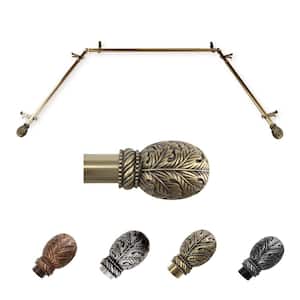 13/16" Dia Adjustable 20"-36", 38"-72" Bay Window Curtain Rod with Irene Finials in Antique Brass