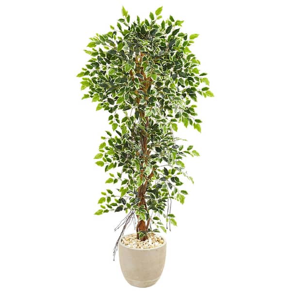 8' Ficus Artificial Tree with Handmade Natural Jute and Cotton Planter