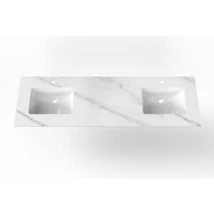 Cassandra 72 in. W x 22 in. D Porcelain Vanity Top in White Marble Finish with Double White Sink Basin