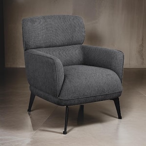 Gray and Black Polyester Arm Chair with Cushioned Seat and Rounded Track Arms