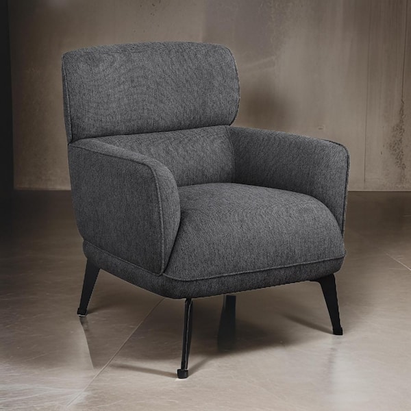 Benjara Gray and Black Polyester Arm Chair with Cushioned Seat and Rounded Track Arms