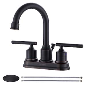 4 in. Centerset Double Handle High Arc Bathroom Faucet with Drain Kit Included in Oil Rubbed Bronze