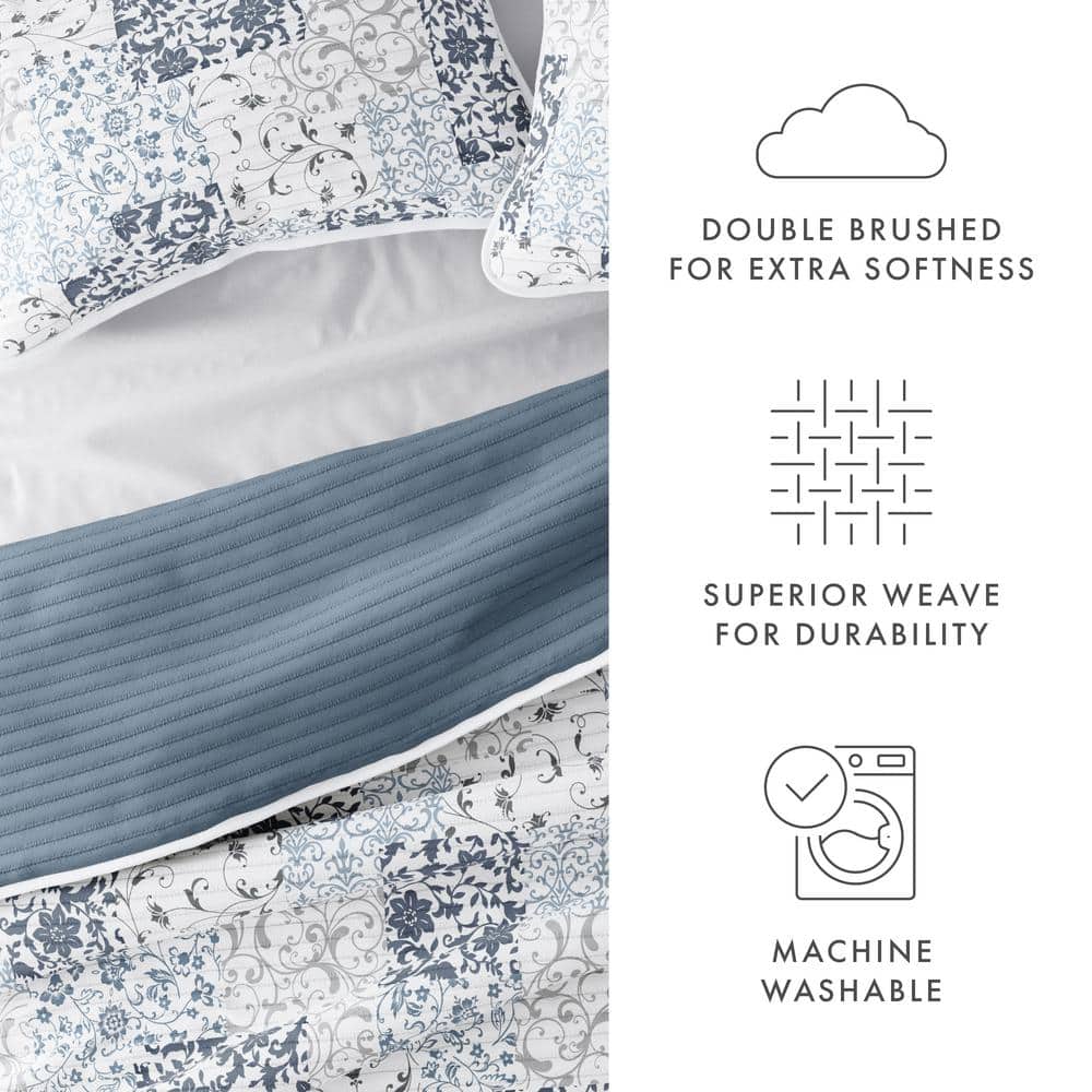 Dusk Blue Full Reversible Microfiber Quilt Set