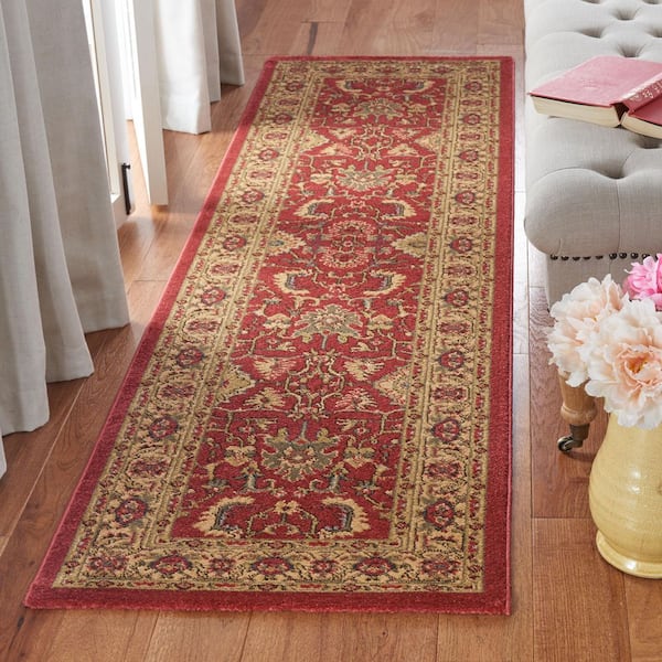 Mahal 2 ft. x 10 ft. Red/Beige Border Ornate Runner Rug