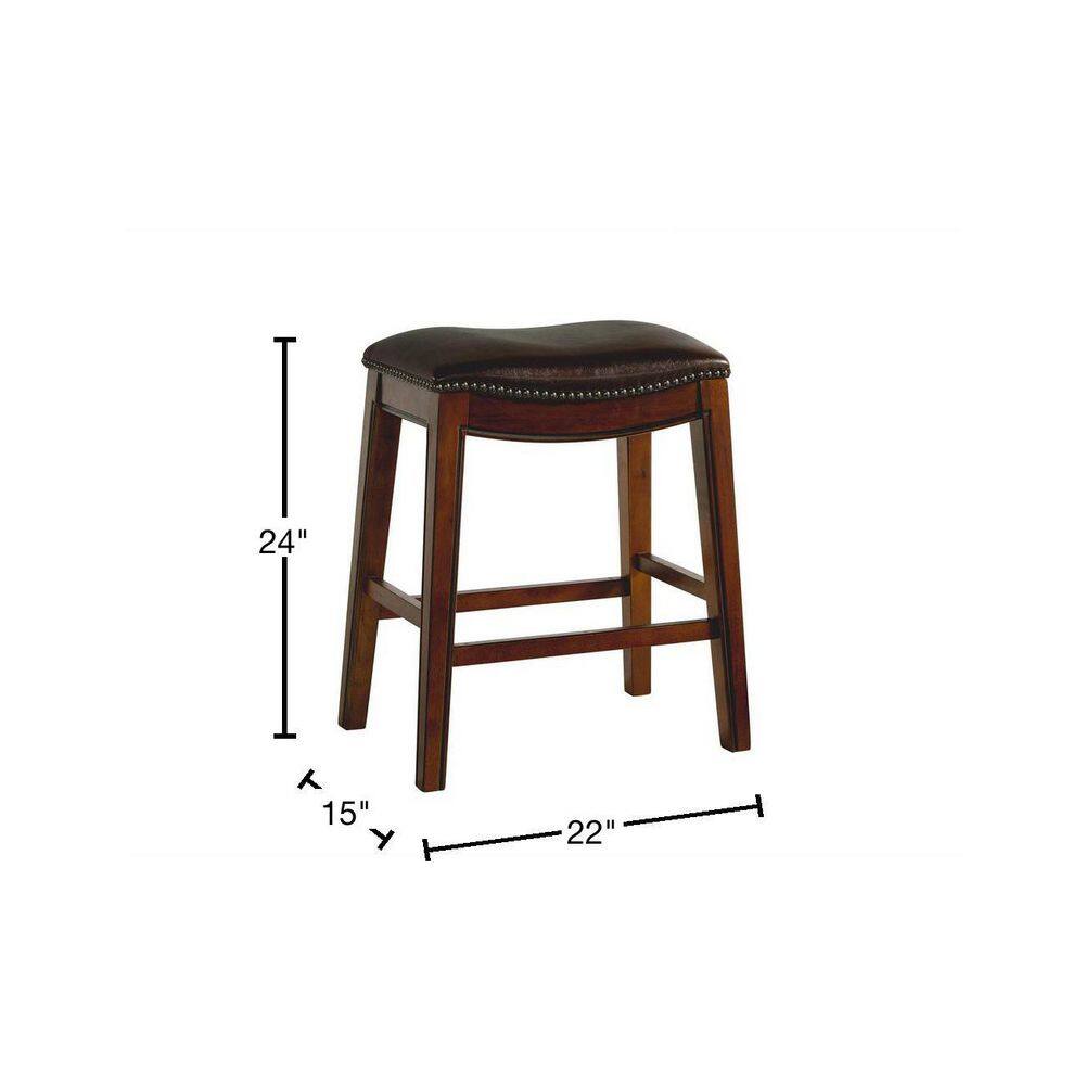 Bowen 24" Brown Wood and Faux Leather Backless Stool