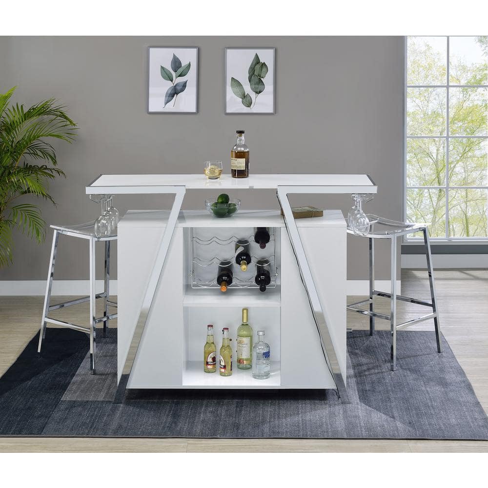 Zena 3-Piece White and Chrome Acrylic Bar Set with LED Lights