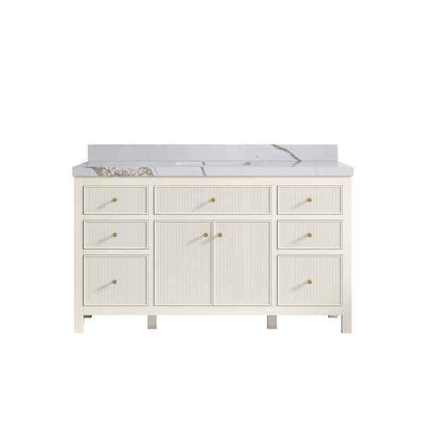 Willow Collections Sonoma 60 in. Single Sink Freestanding Alabaster Bath Vanity with Calacatta Gold Quartz Top Unassembled