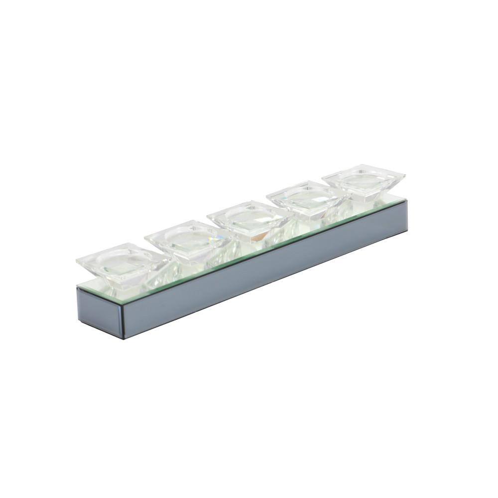Silver Mirrored Glass and Wood Pillar Candle Holder