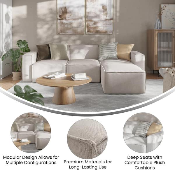 4-Piece Cream Fabric Living Room Sectional Sofa