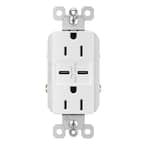 radiant 15 Amp 125-Volt Decorator Duplex Outlet with 6.0 Amp Type C/C USB, White