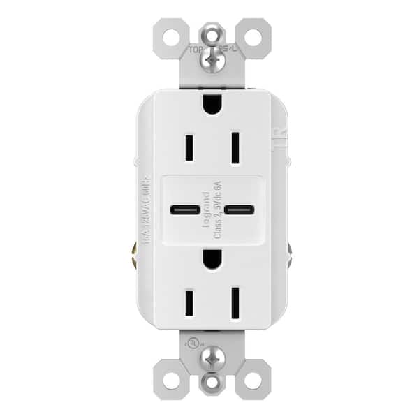 radiant 15 Amp 125-Volt Decorator Duplex Outlet with 6.0 Amp Type C/C USB, White