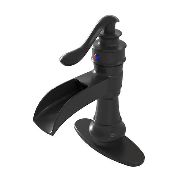 HOMEMYSTIQUE Single Handle Single Hole Bathroom Faucet with Pop Up Drain and Deckplate Included in black