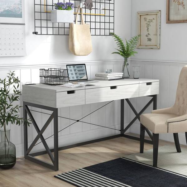 Cabstract 63 Modern Office Desk with Drawer Writing Desk with White & Gold