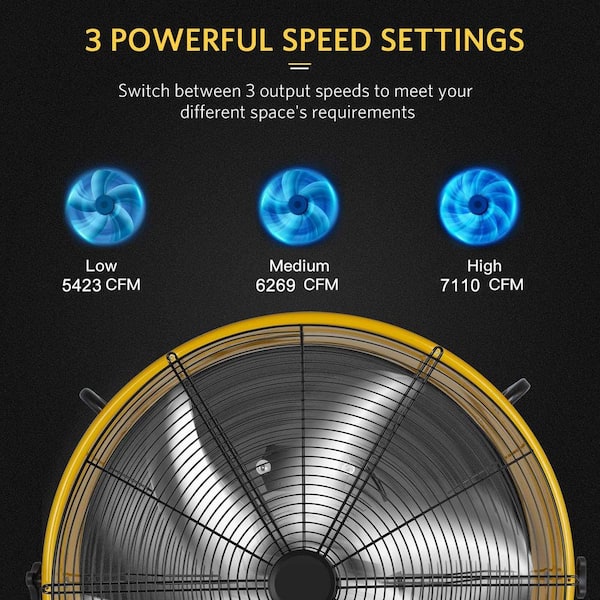 Tidoin 30 in. Yellow 3-Speed Round High Velocity Air Movement 
