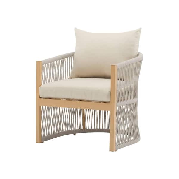Avex Beige Curved Aluminum Outdoor Lounge Chair with Beige Cushions