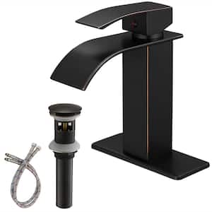 Single Handle Single Hole Waterfall Bathroom Faucet with Pop-up Drain Kit and Deckplate Included in Oil Rubbed Bronze