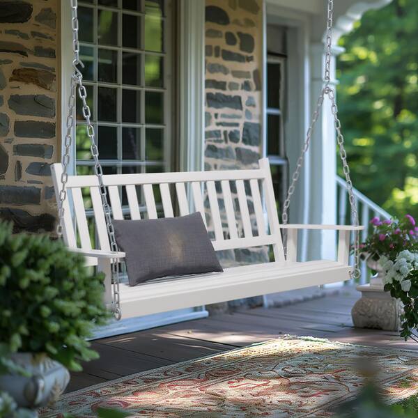 Reviews for VEIKOUS 5 ft. White Outdoor Wooden Patio Porch Swing