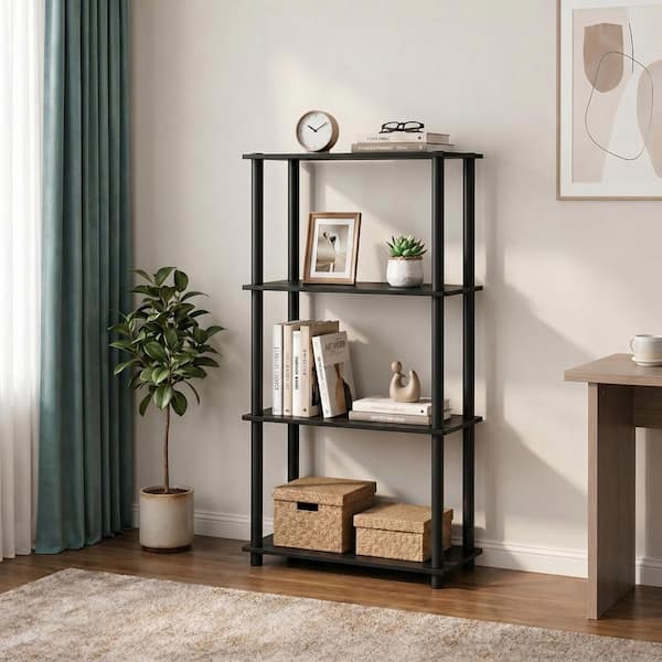 Furinno TURN-N-TUBE 43.25 in. Tall Soft Blue/White Wood 4-Shelf