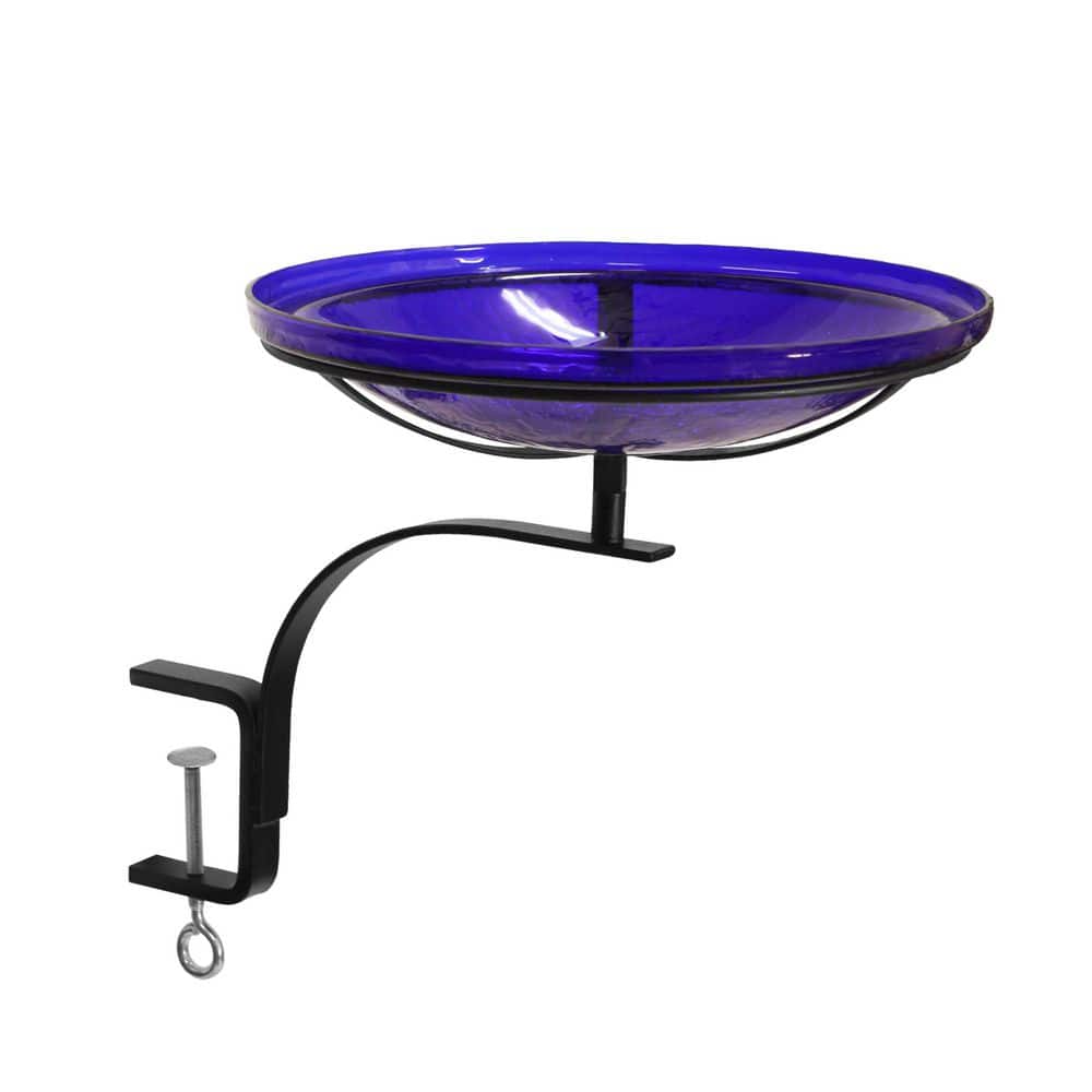 Reflective Crackle Glass Birdbath Bowl With Rail Mount Bracket, 14 Inch Diameter, Cobalt Blue price history on PriceWatchPro