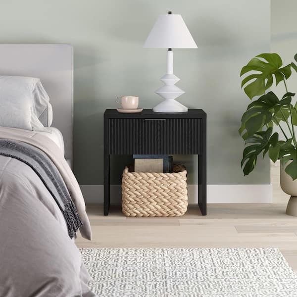 Kenslow Black Grain 1 Drawer 23.63 in. W Nightstand