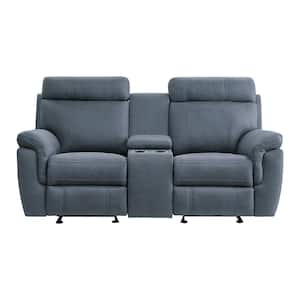 Cassville 76 in. W Blue Microfiber Double Glider Manual Reclining Loveseat with Center Console