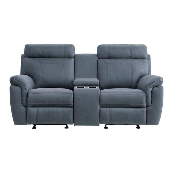 Cassville 76 in. W Blue Microfiber Double Glider Manual Reclining