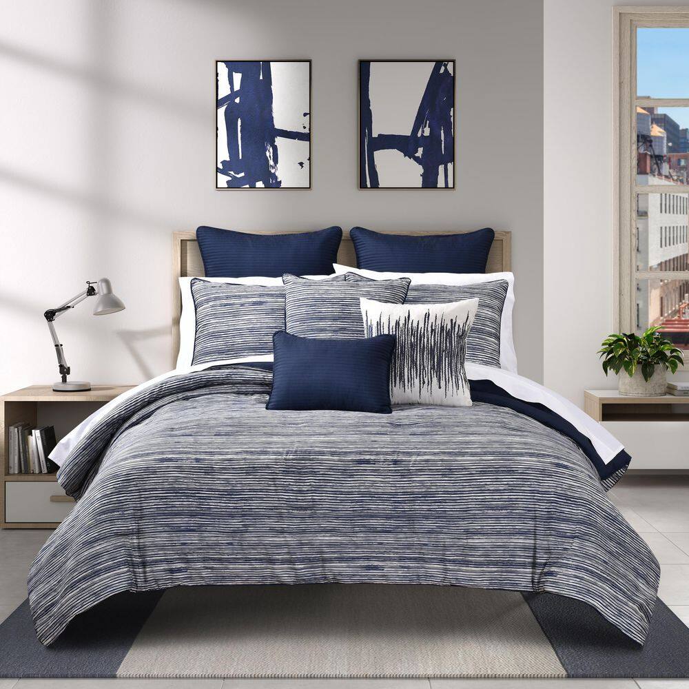 Dalton Navy Polyester Full/Queen 3Pc. Comforter Set