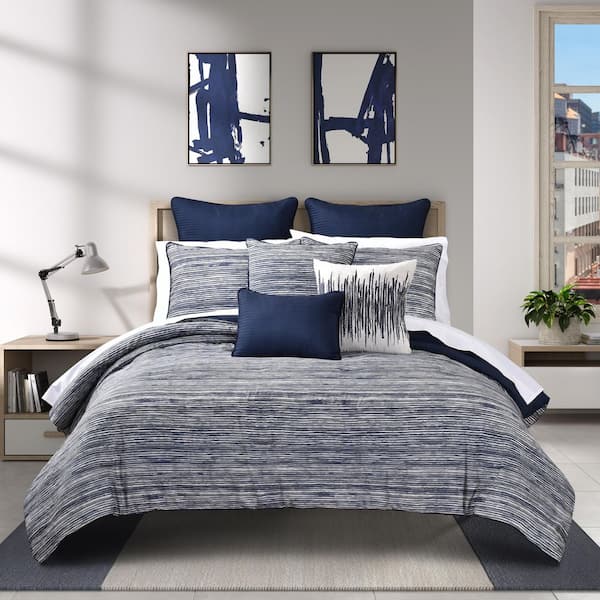 Dalton Navy Polyester Full/Queen 3-Piece  Comforter Set