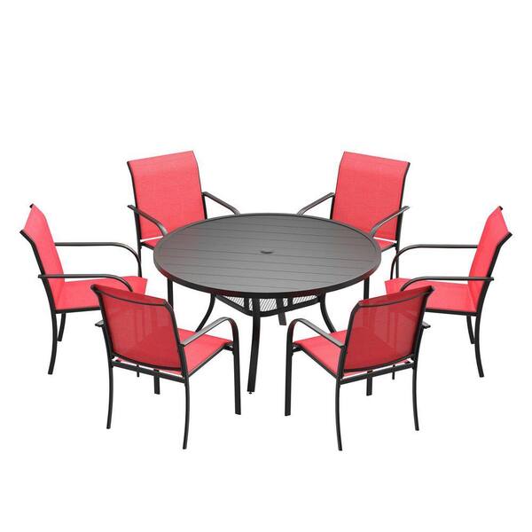 vicllax 7-Piece Metal Outdoor Dining Set with Black Round Table and 6 ...