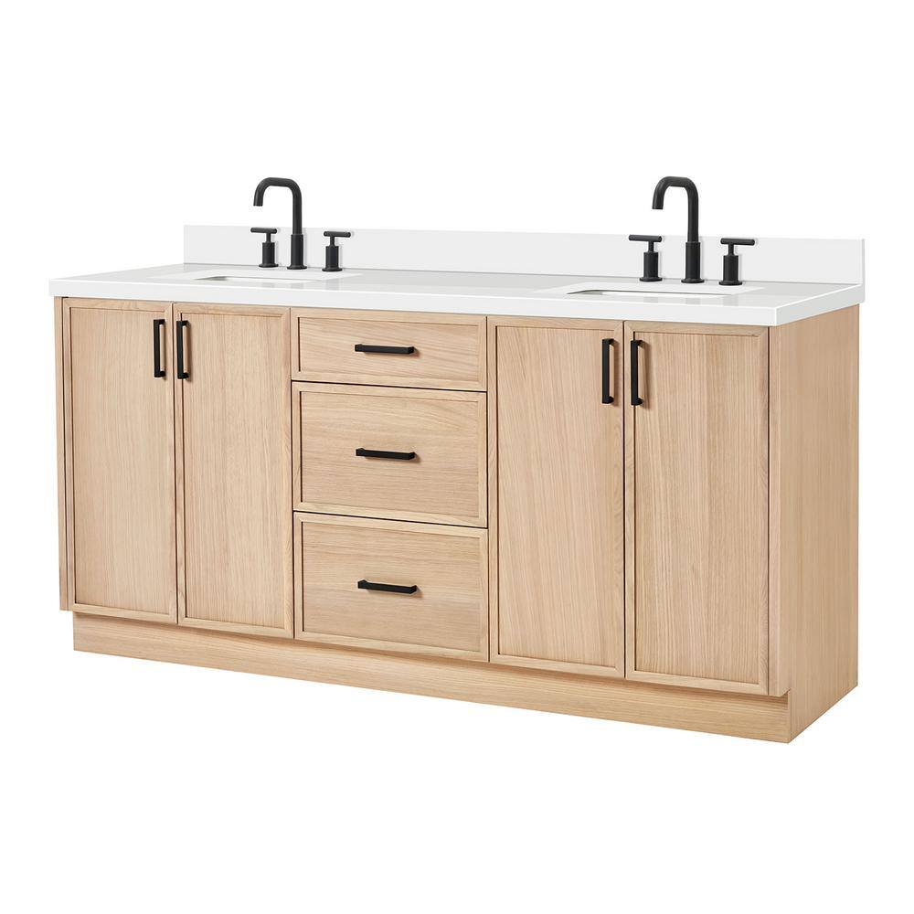 Kelly 73" White Oak Double Sink Bathroom Vanity with Quartz Top