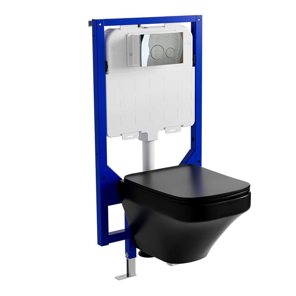 2-Piece 0.8/1.6 GPF Dual Flush Wall Hung Square Toilet Bundle in Matte Blac