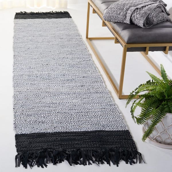 Vintage Leather 2 ft. x 9 ft. Ivory/Black Marle Border Runner Rug