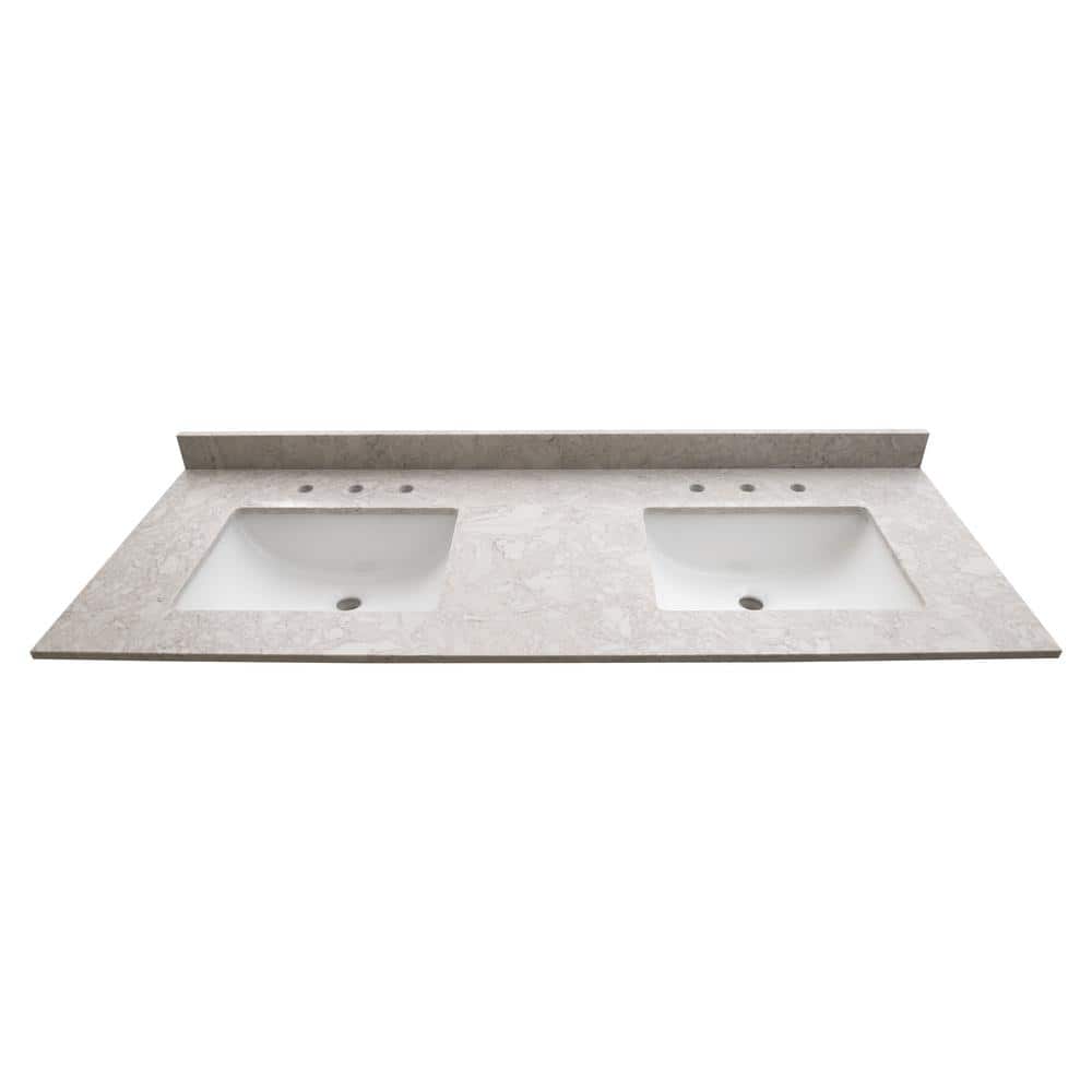 61 in. Drifting Fog Marble Double Sink Bathroom Vanity Top