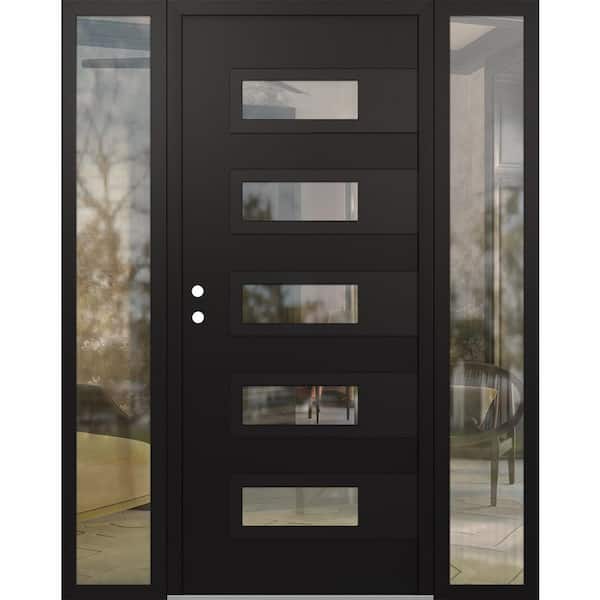 D3 60 in. x 80 in. Black P Right-Hand/Inswing Clear Glass Black/Black 2 Sidelite Steel Prehung Front Door