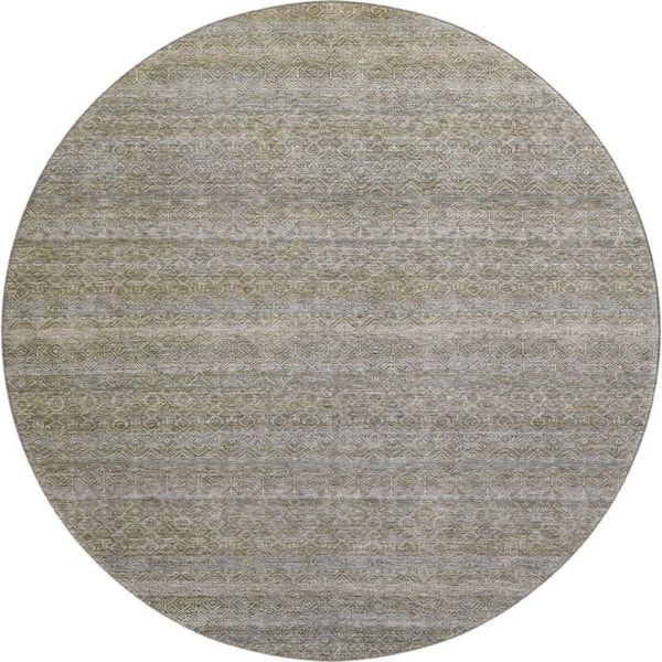 Mayfield Premium Machine Washable Abstract AMF2105 Khaki 8 ft. x 8 ft. Round Rug