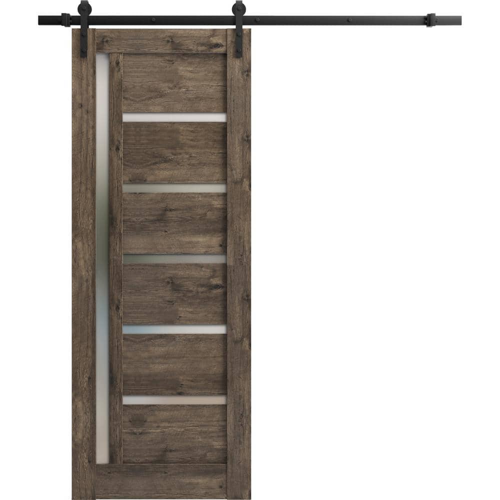 24 in. x 80 in. 1 Panel Frosted Glass Cognac Oak Wood Sliding Barn Door with Hardware Kit price history on PriceWatchPro