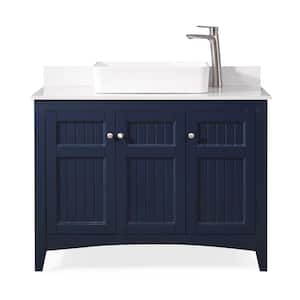 Thomasville 42 in. W x 20 in. D x 33 in. H Bathroom Vanity in Navy Blue Color with White Quartz Top
